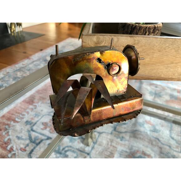 Vintage Steam Punk Art, Copper/Tin Sewing Machine - Picture 4 of 10